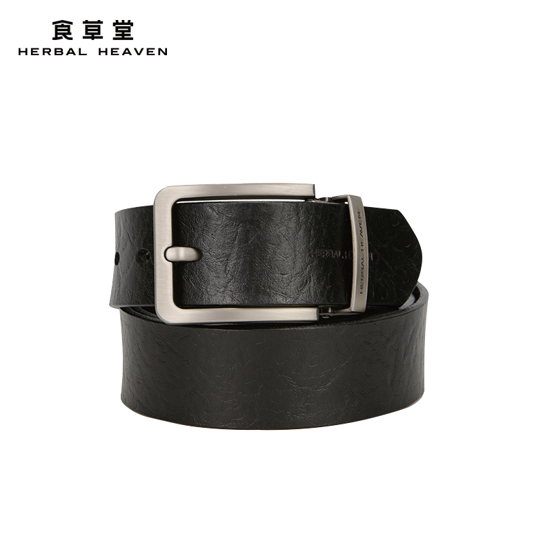 食草堂皮带男士腰带时尚黑色真皮复古休闲夏季气质简约ZB-YD707