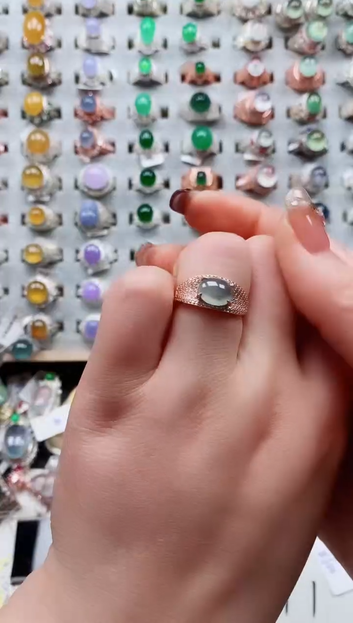 【闪购商品】翡翠戒指银S925镶嵌天然翡翠女戒