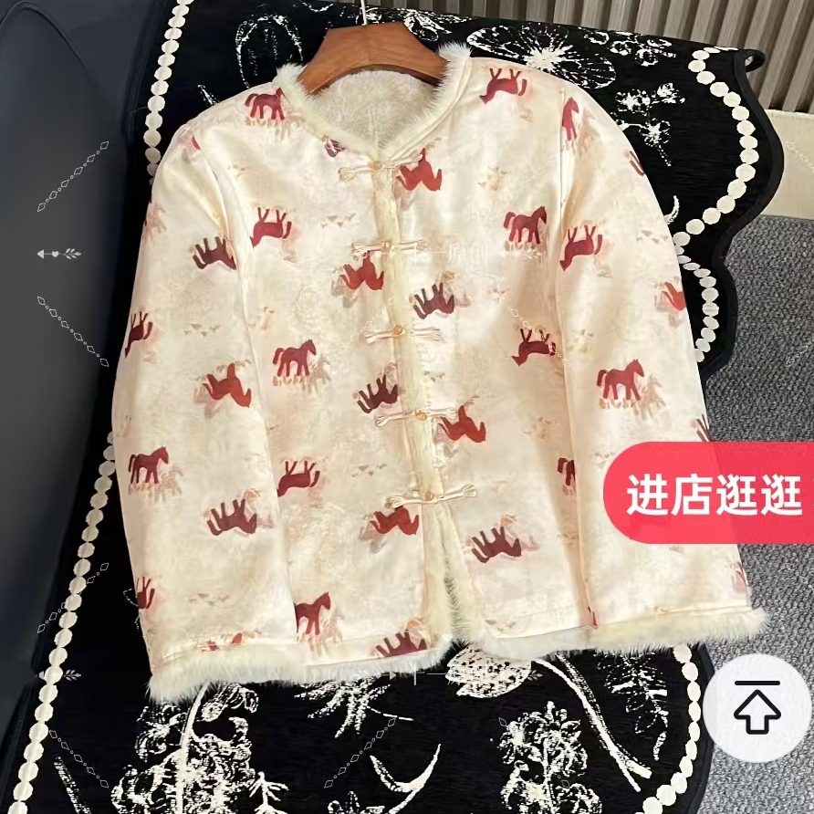 宽松型圆领棉服冬季常规厚款唐装中式保暖棉衣