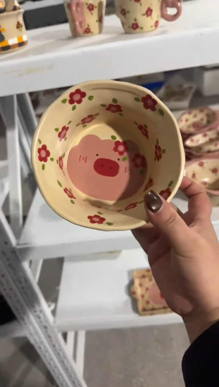 陶瓷猪猪果篮【十里高温釉下彩陶瓷】