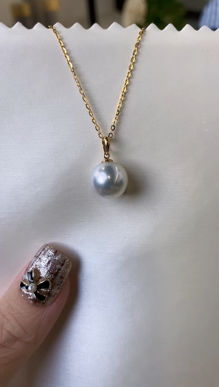 【闪购商品】海水珍珠吊坠(赠链)18K金镶嵌10-11澳白珍珠吊坠