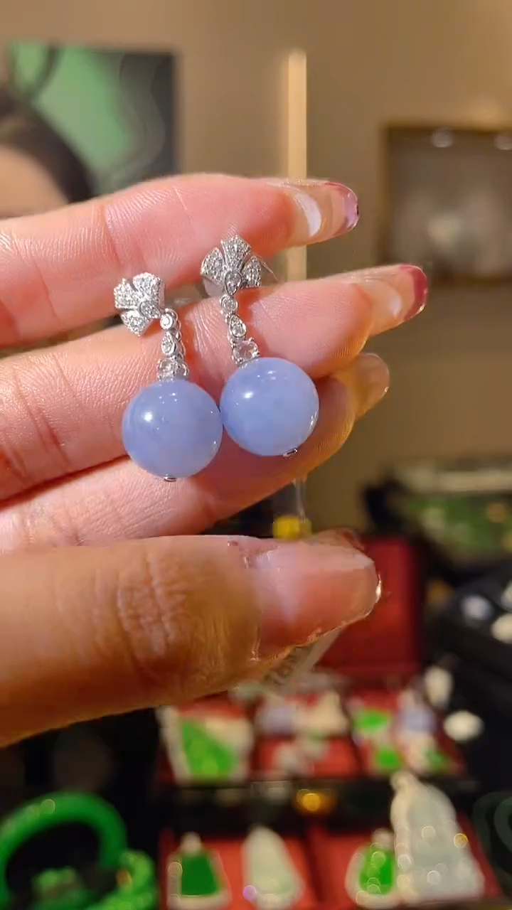 【闪购商品】翡翠耳饰18K金镶嵌天然翡翠A货