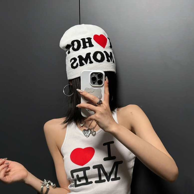 美式设计感字母提花毛线帽子女秋冬个性大头围保暖针织护耳冷帽