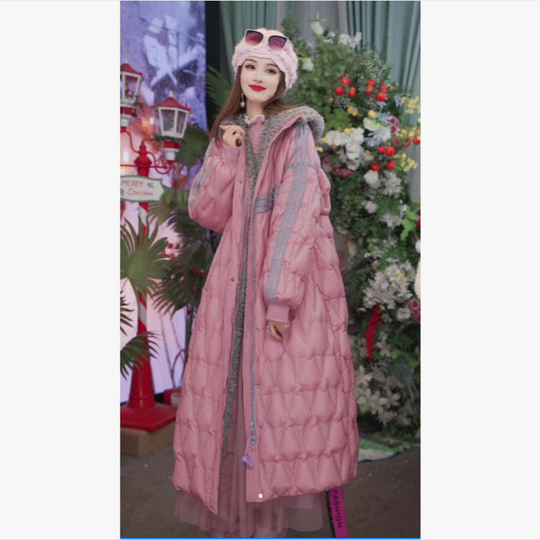 【新歌推荐】冬季户外运动轻奢宽松长款颗粒绒拼接女羽绒服251P273