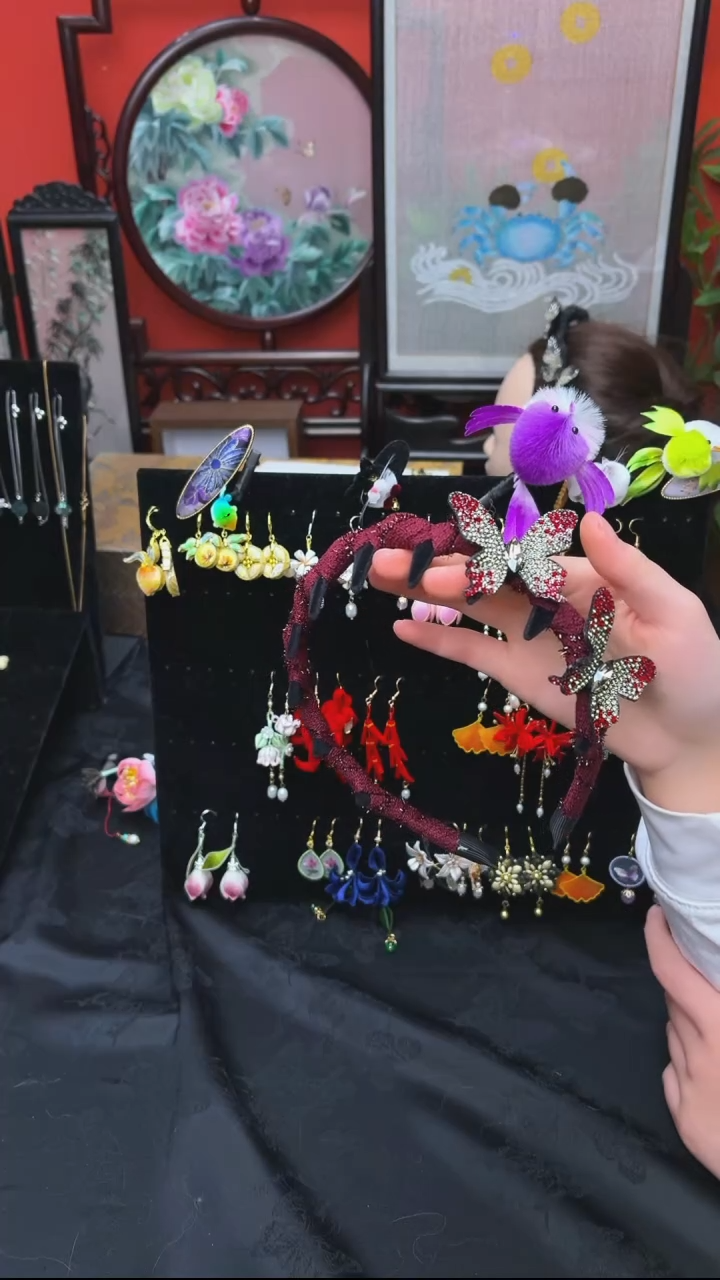 刺绣星**?非遗手工绒花饰品