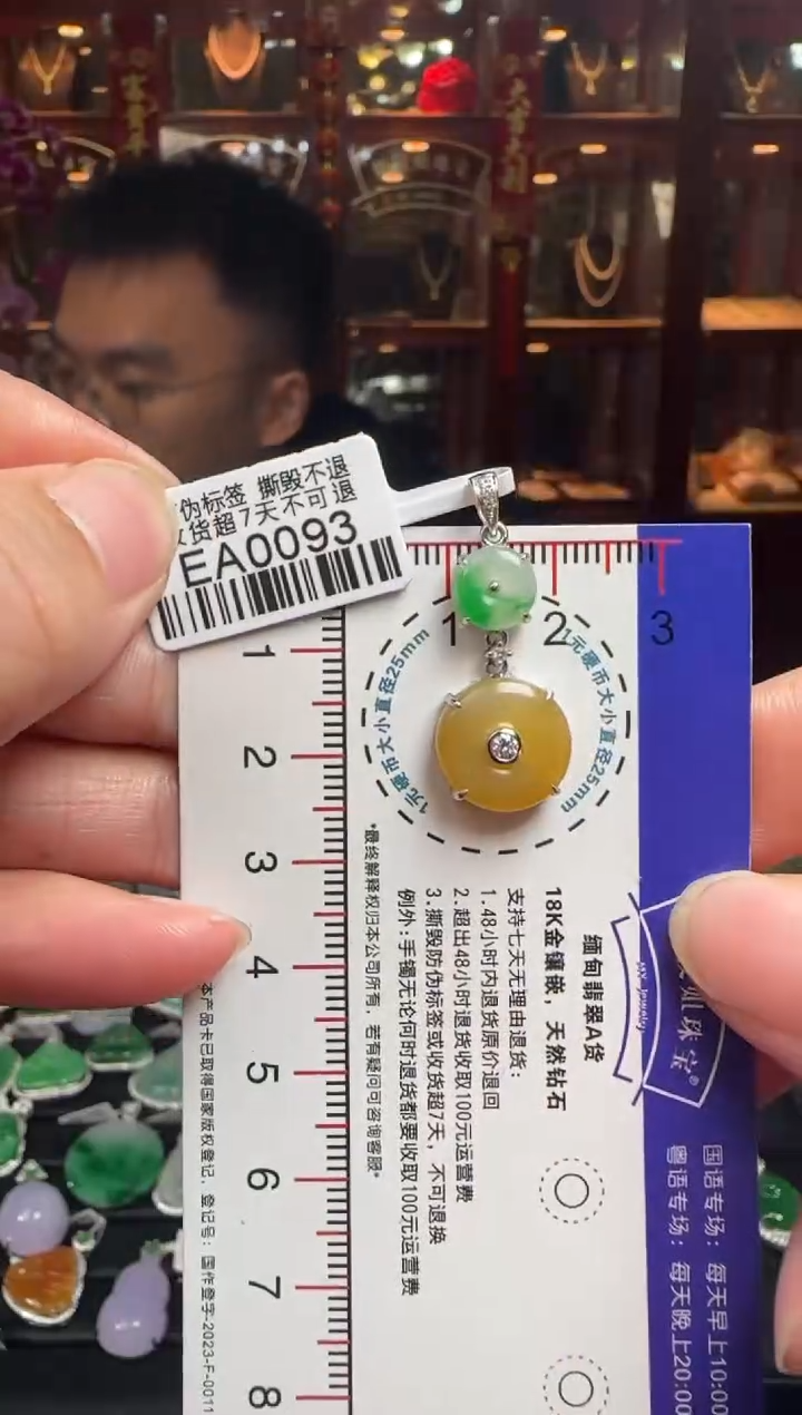 【闪购商品】翡翠颈饰18K金镶嵌EA0093双平安扣吊坠