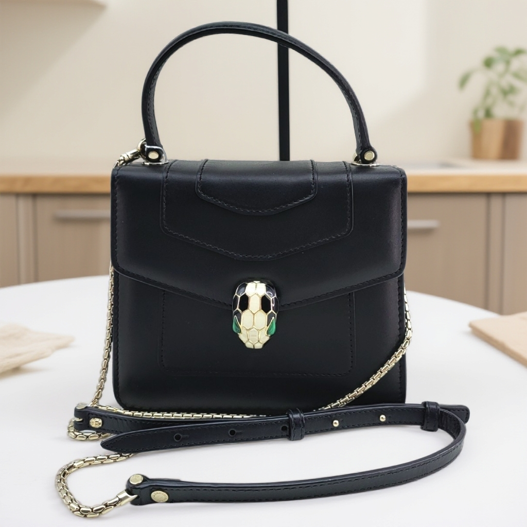 95新 BVLGARI/宝格丽  黑色蛇头手提链条包 1745 8181