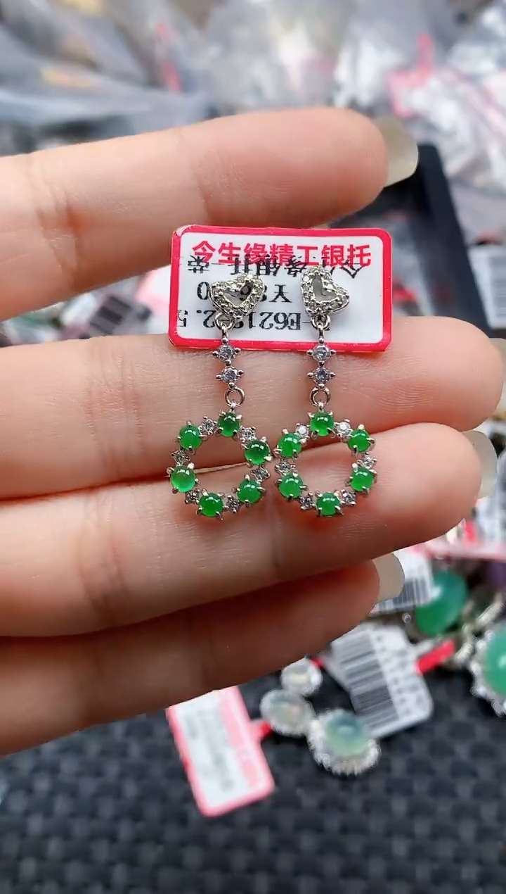 银S925镶嵌戒指翡翠天然A货缅甸翡翠