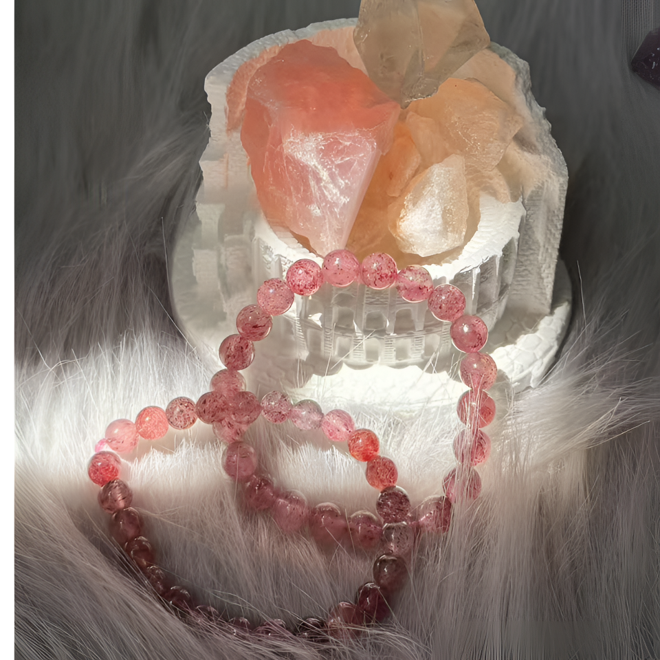 草莓晶草莓手串粉红水晶