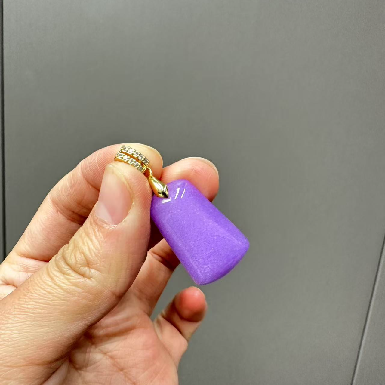 翡翠14k紫翡翠双排扣无事牌吊坠