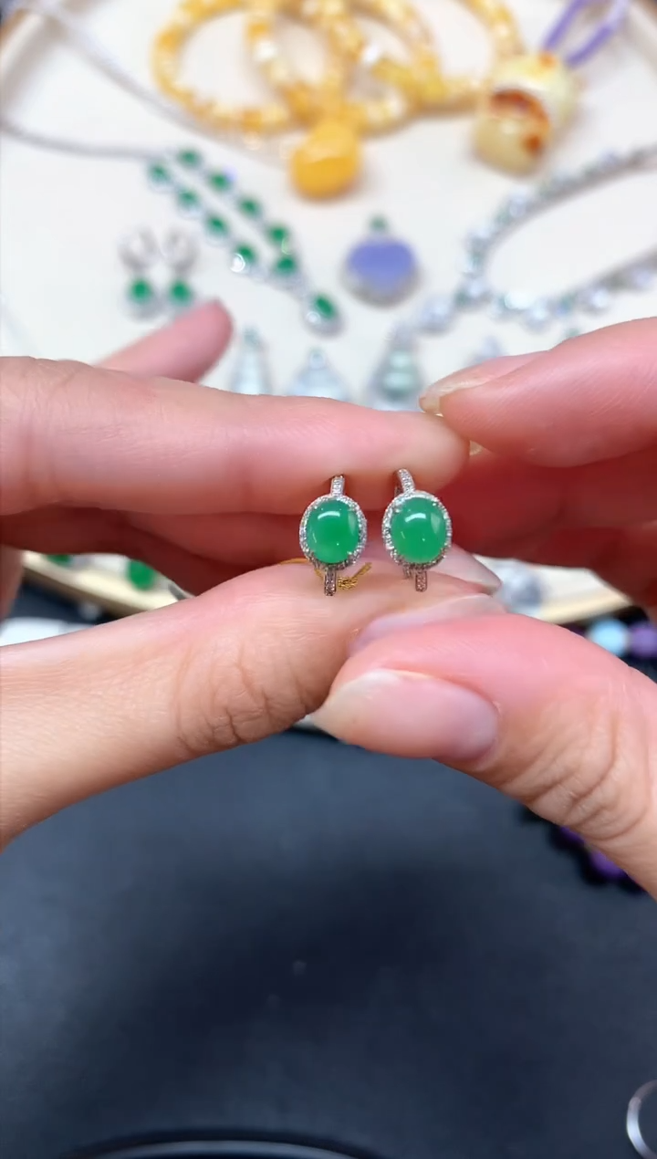 【闪购商品】翡翠耳饰18K金镶嵌耳饰A346|2980