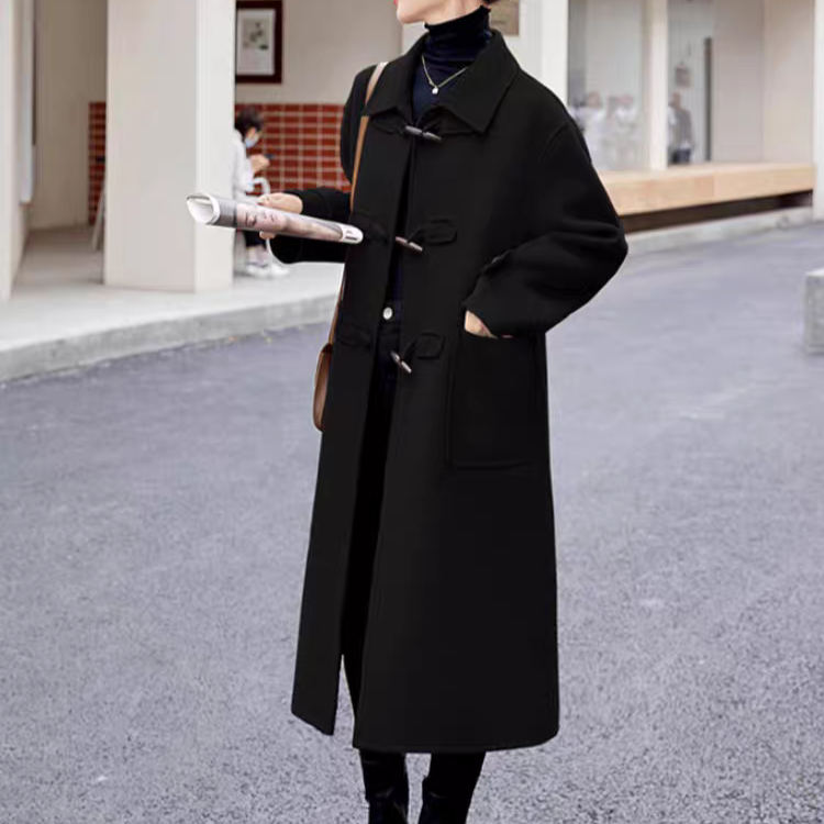 100羊毛双面呢牛角扣双面呢大衣  H955