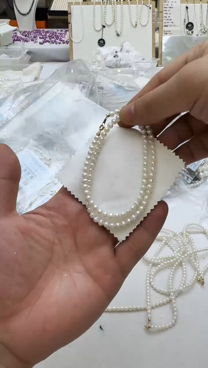项链18K金镶嵌淡水珍珠花*5mm（18K金贴片款）