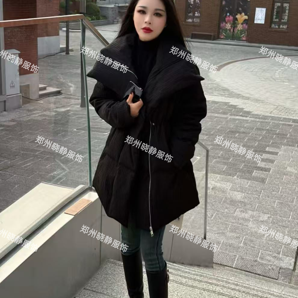 2025冬季韩版暗纹拉链收腰羽绒服外套