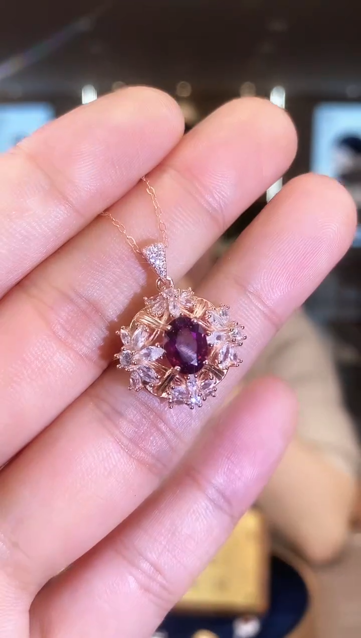 【闪购商品】石榴石项链银S925镶嵌09