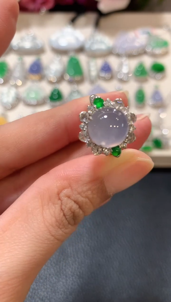 18K金镶嵌戒指翡翠z125紫色有色差