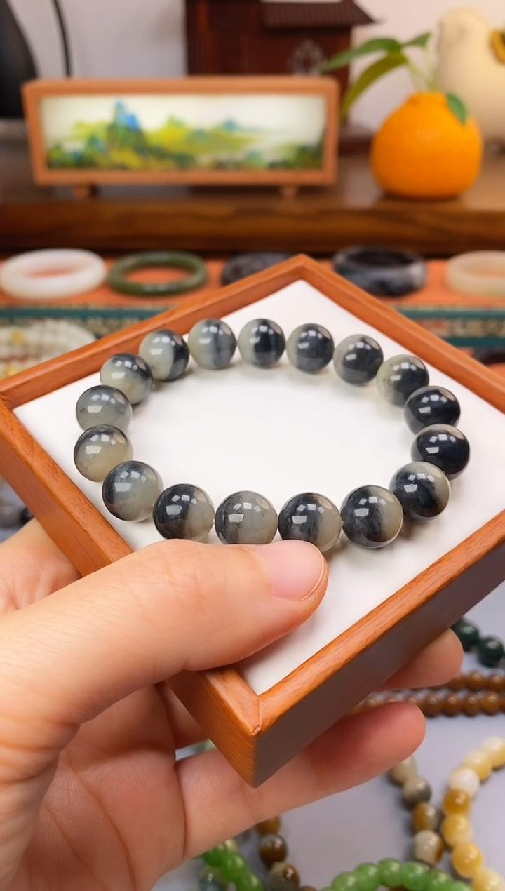 未镶嵌手串和田玉聚墨聚宝盆青花