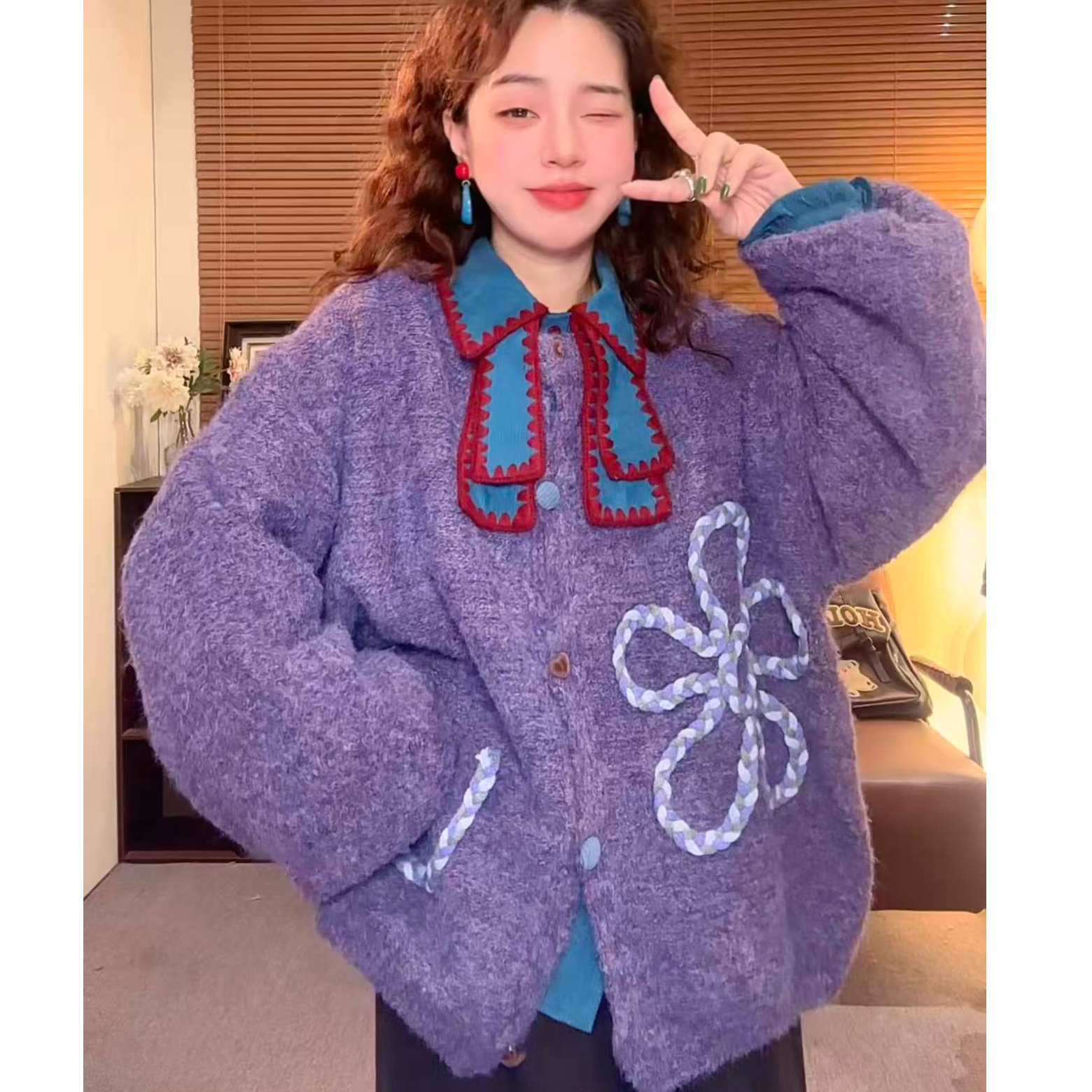 小小推荐【有钱花】森系氛围感立体花朵毛衣