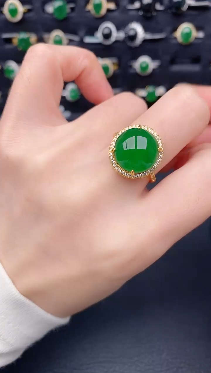 银S925镶嵌戒指翡翠天然a货翡翠266
