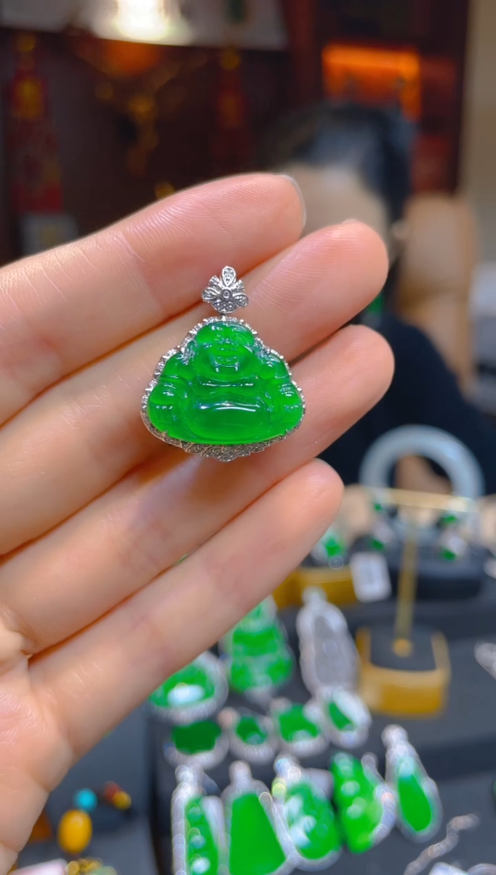 【闪购商品】翡翠颈饰18K金镶嵌120804天然A货翡翠佛公