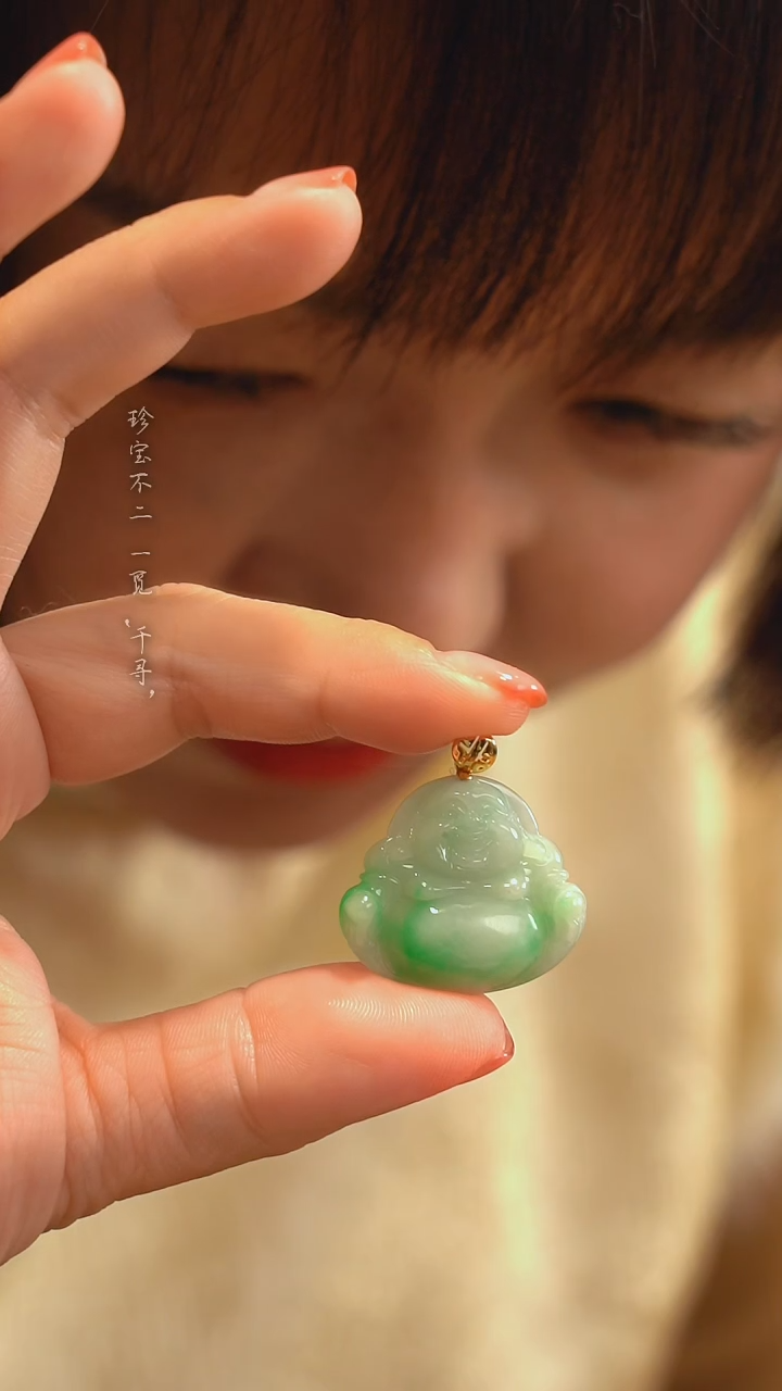 【闪购商品】翡翠吊坠(不含链)18K金镶嵌翡翠佛公吊坠