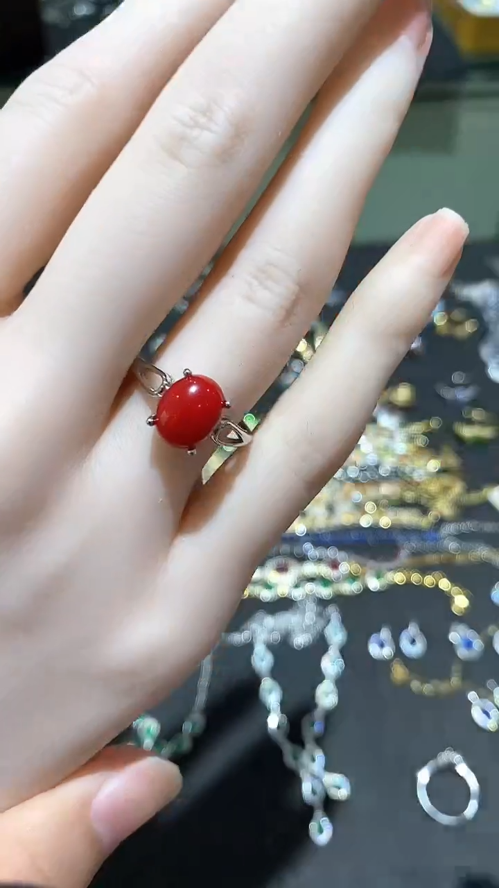 玛瑙/玉髓戒指银S925镀金镶嵌戒指