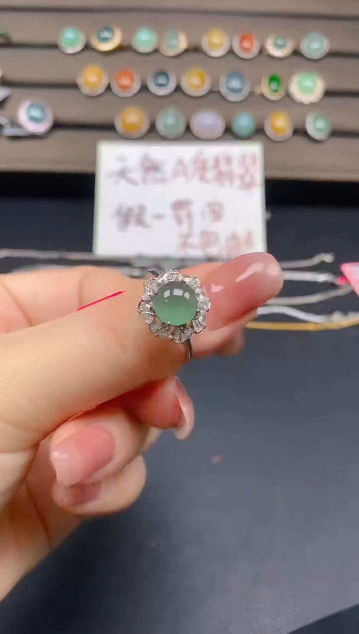 翡翠戒指银S925镶嵌99
