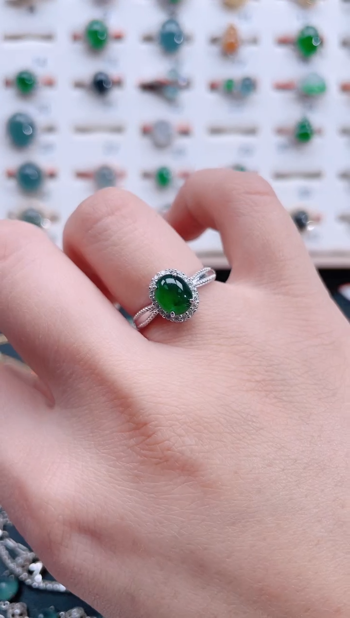 银S925镶嵌戒指翡翠天然翡翠