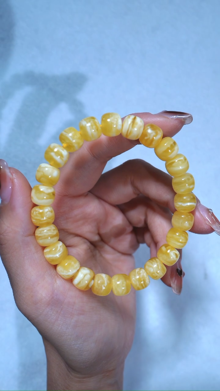 【闪购商品】蜜蜡手链未镶嵌9.5mm金瓷白虎皮千层雪