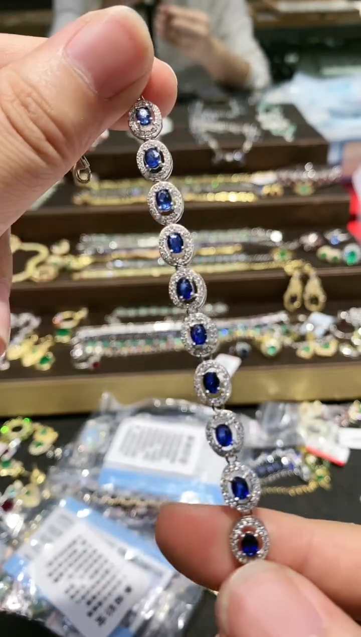 【闪购商品】蓝宝石手链银S925镀金镶嵌手链