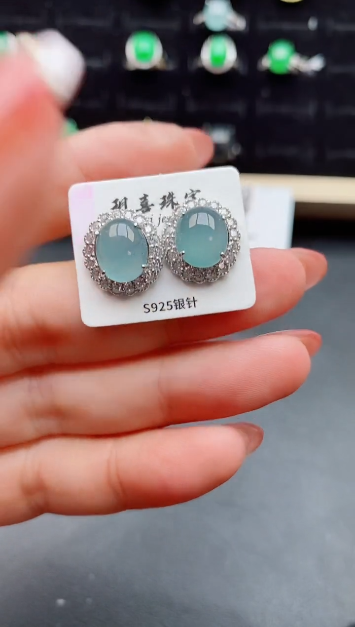【闪购商品】翡翠耳饰银S925镶嵌08508500