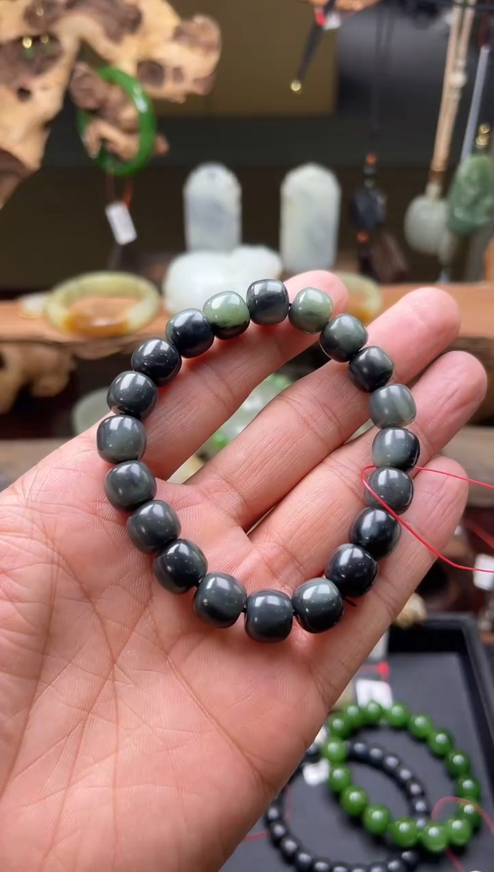 【闪购商品】和田玉手串未镶嵌卡10+毛毛矿半山水老型9006112