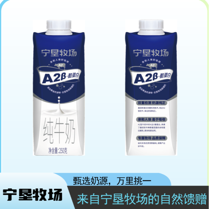 【庆国庆 迎中秋】宁垦牧场-A2β酪蛋白纯牛奶250克×10瓶×2箱