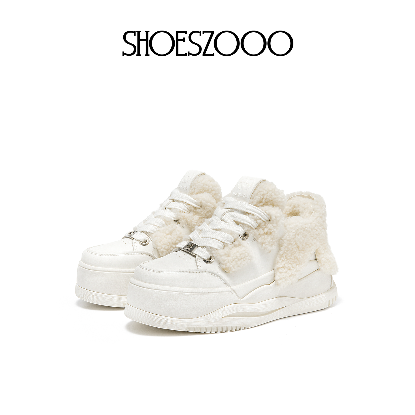 SHOESZOOO2025新款冬季小白鞋女厚底增高毛毛鞋休闲运动加绒板鞋