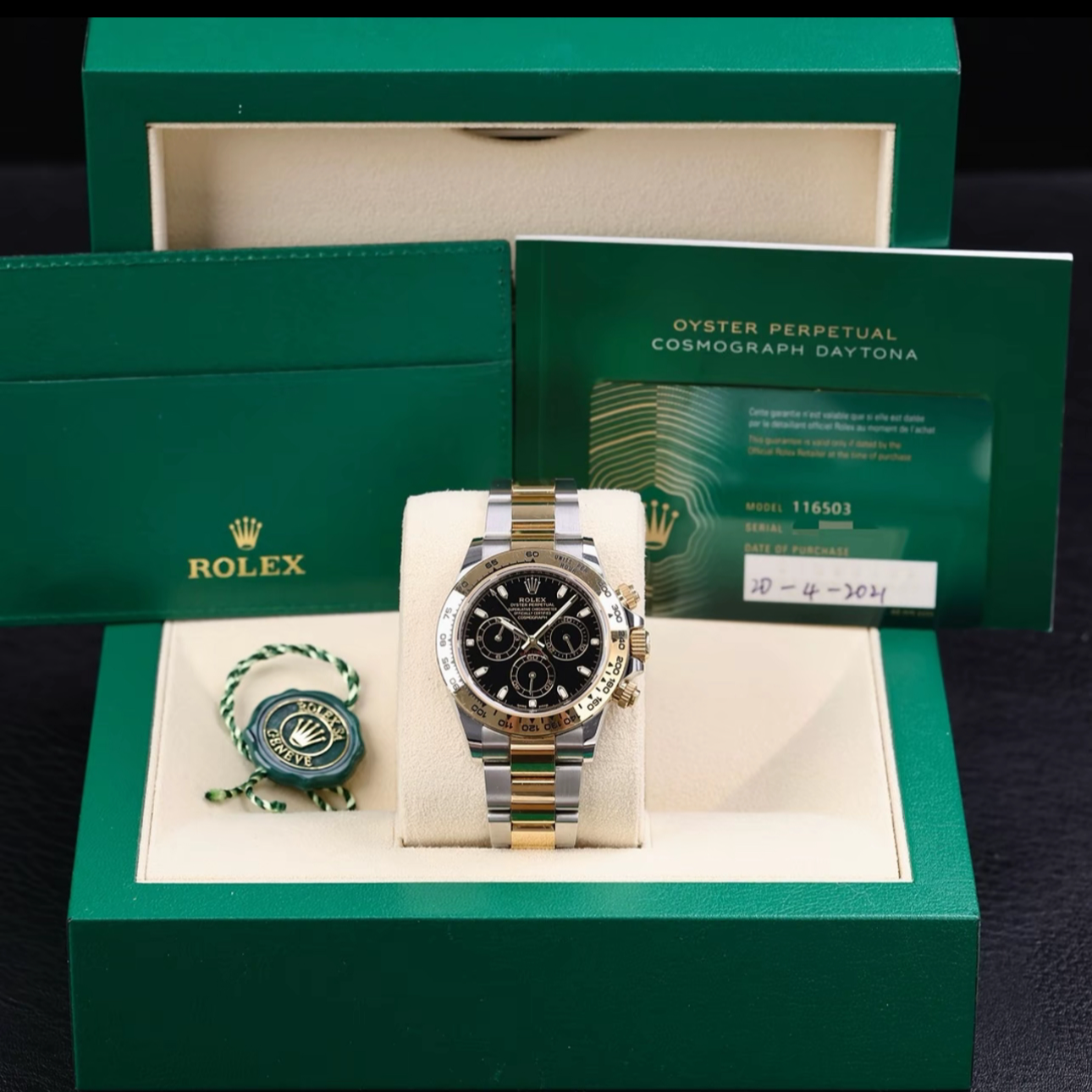 99新 Rolex/劳力士 116503 黑色盘面 间黄金表节 2021年4月保卡