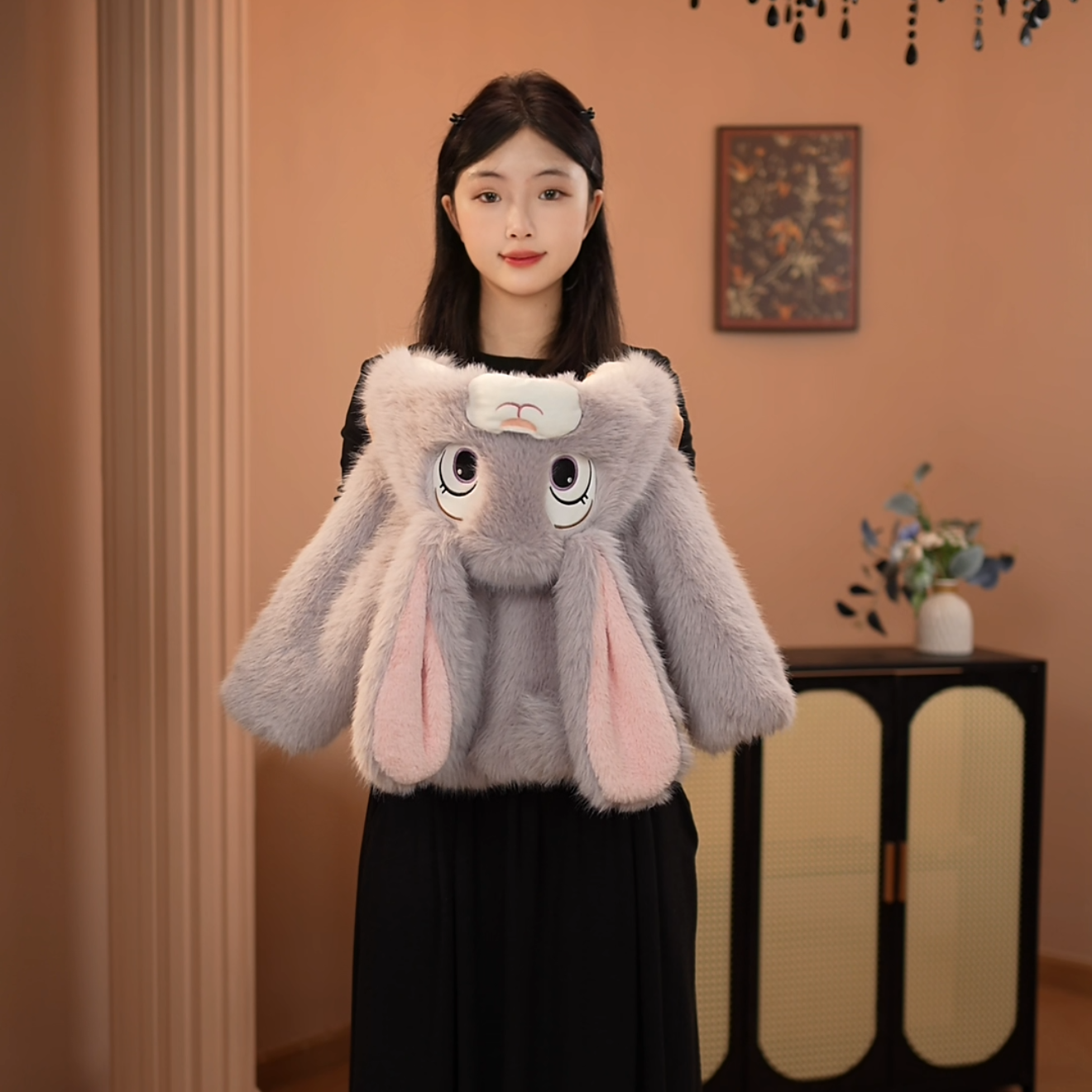 MRY冬款毛茸茸可爱同款兔兔警官草草冬季保暖短款加厚外套女童