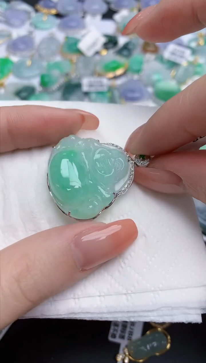 【闪购商品】翡翠颈饰18K金镶嵌天然缅甸翡翠A货