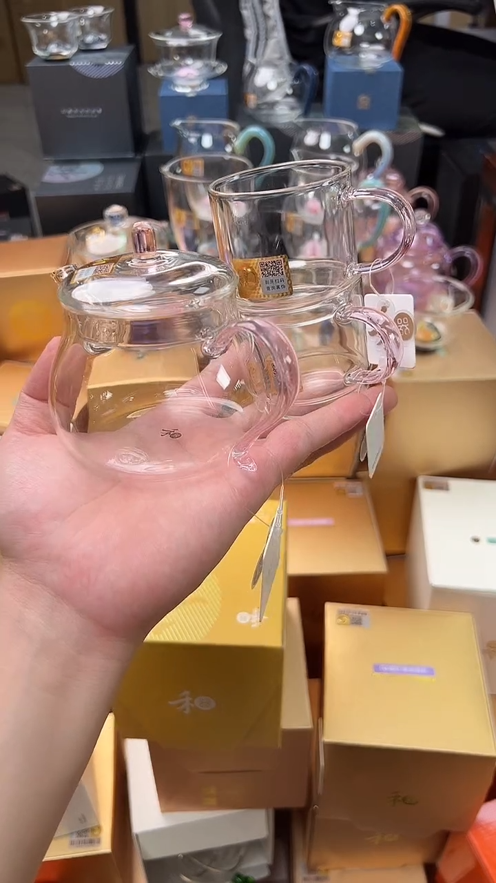 @@禾器晶彩青云壶浅粉色+逸杯粉2啊只