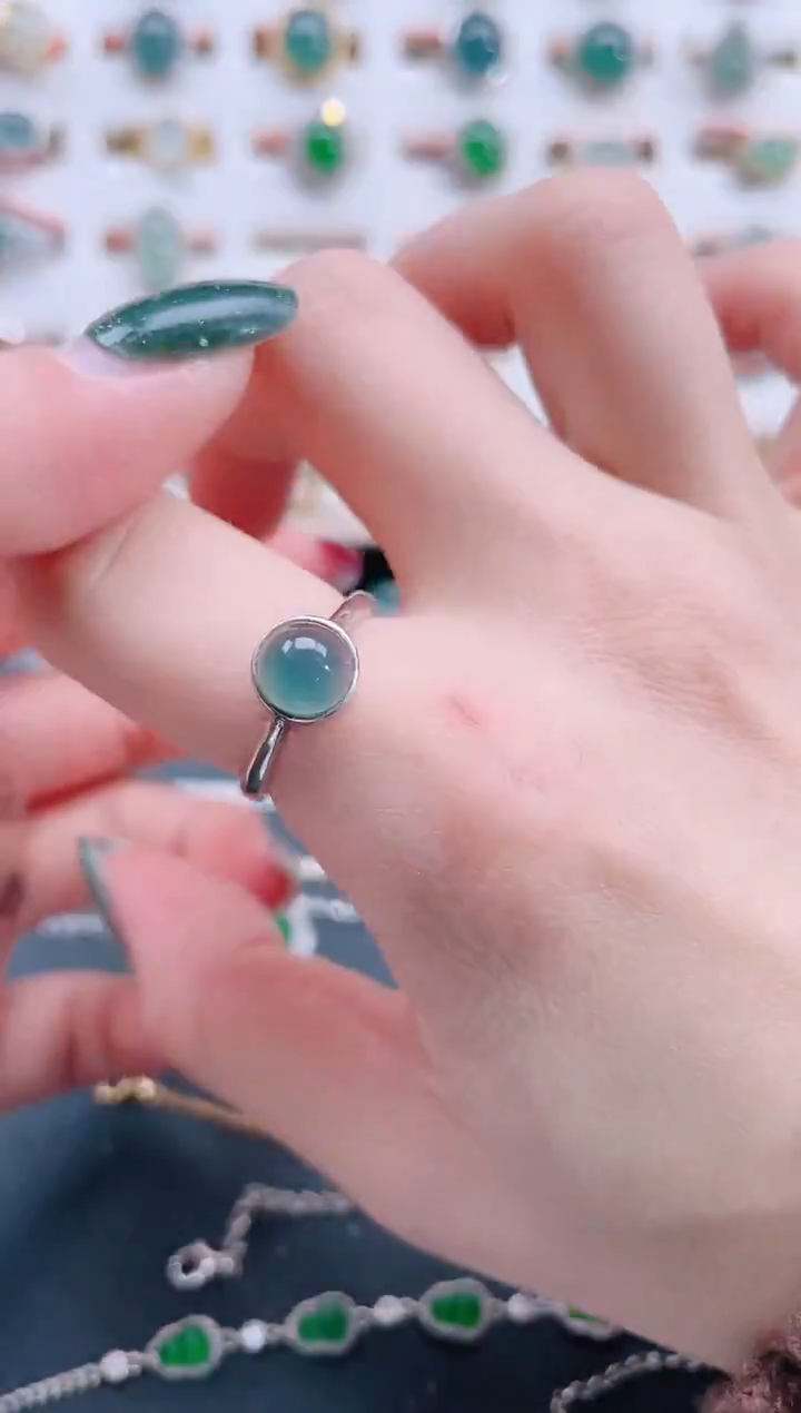 银S925镶嵌戒指翡翠天然翡翠