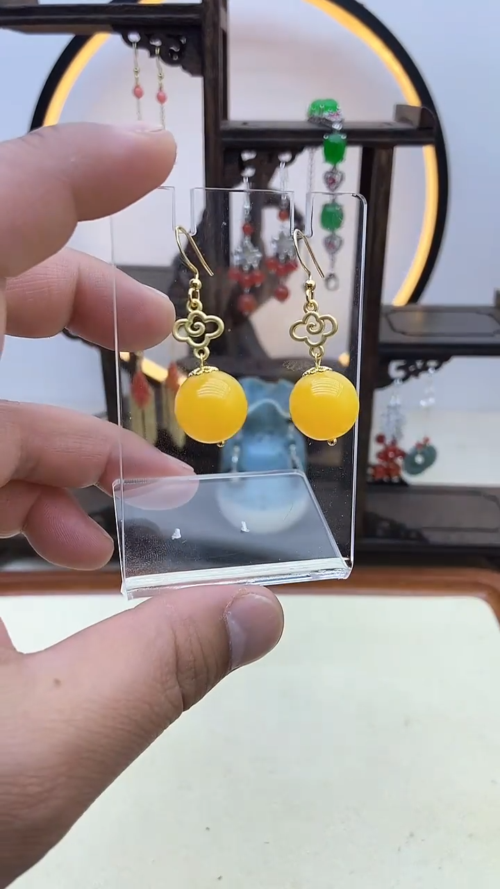 【闪购商品】蜜蜡耳饰14K金镶嵌101号
