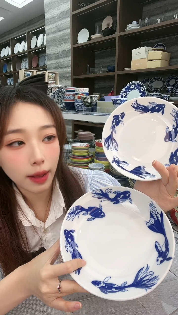 瓷金鱼甜品盘16.5cm+热菜盘20cm