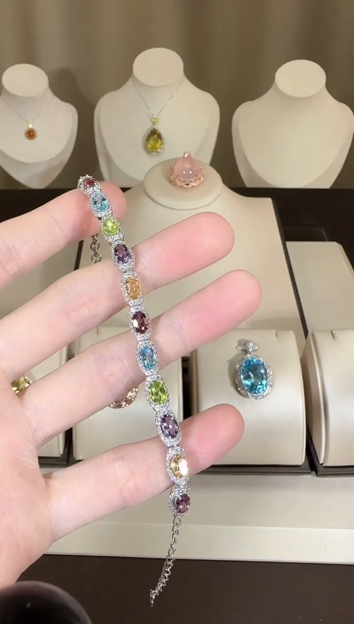 【闪购商品】托帕石手链银S925镶嵌多彩宝石手链