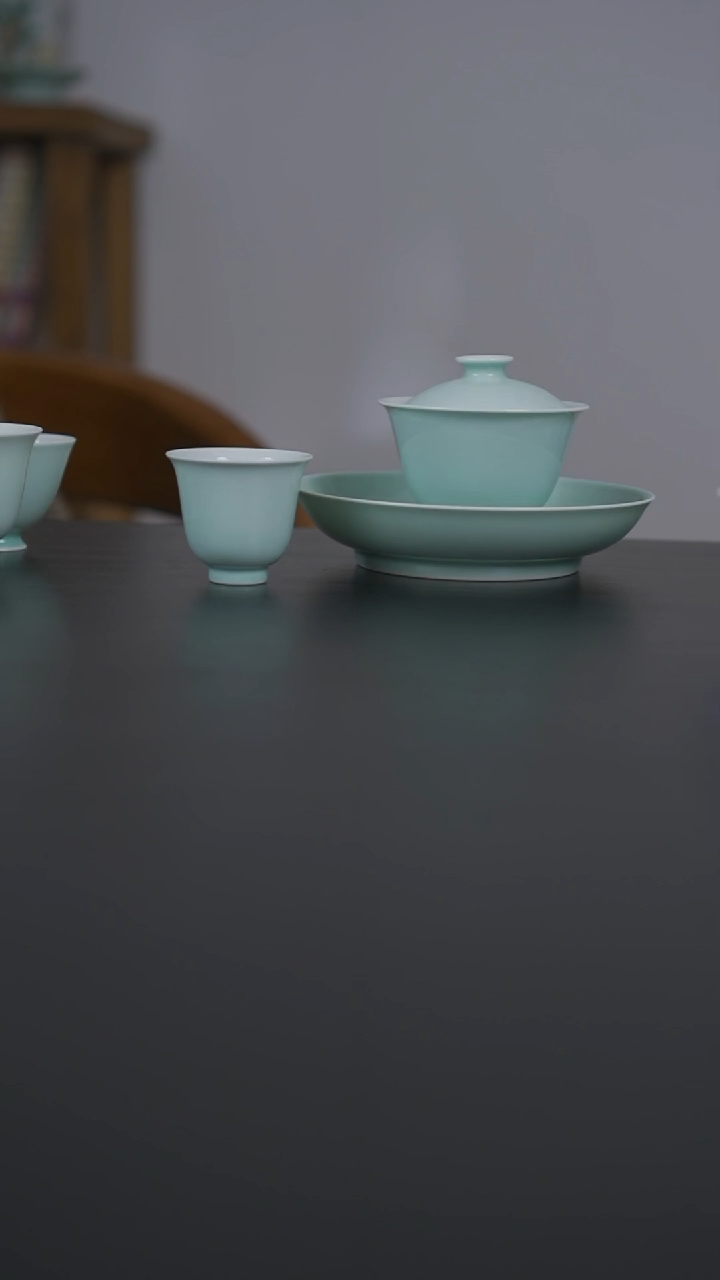 杯子瓷粉青套组 盖碗 壶承 主人杯