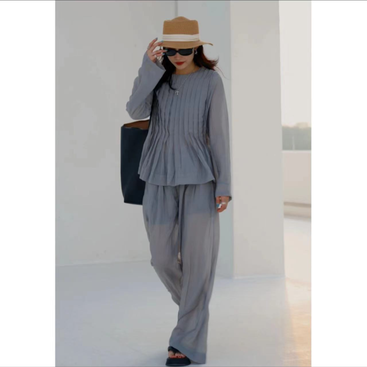 【暮色】25年新款早春显瘦气质气质褶皱极简通勤设计感套装13004-1