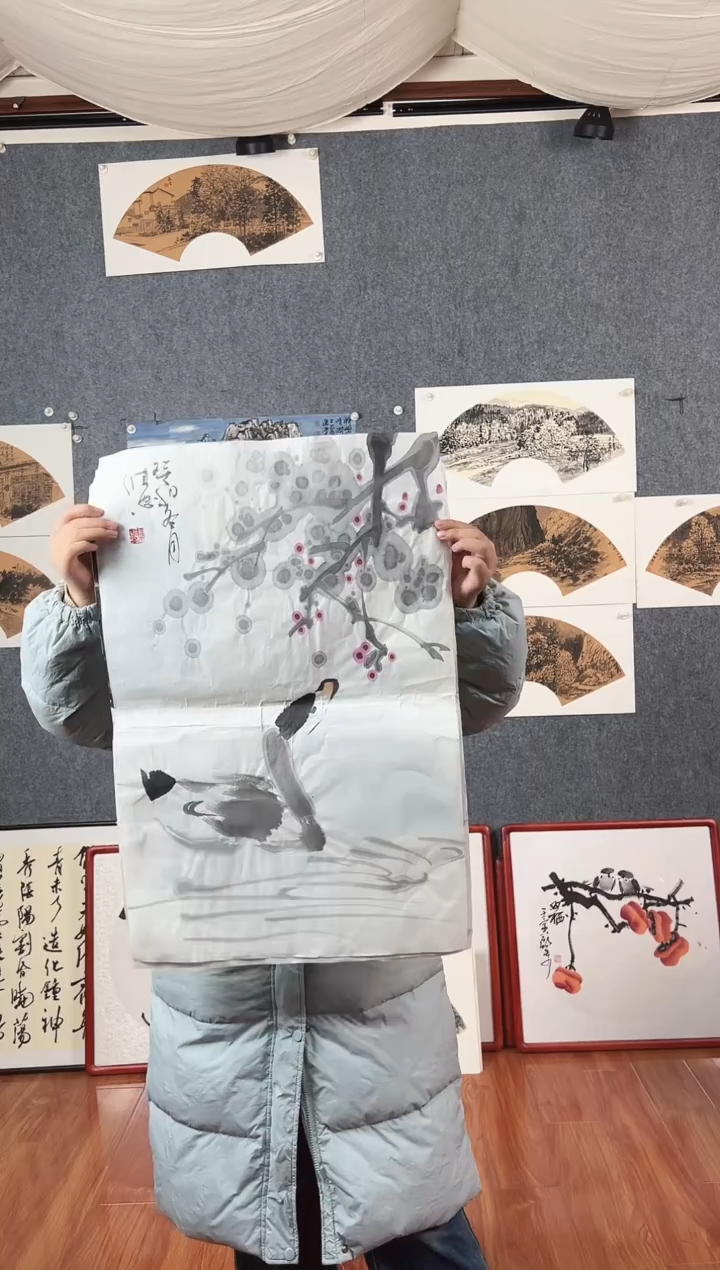 国画陕美协李维忠四尺三开花鸟