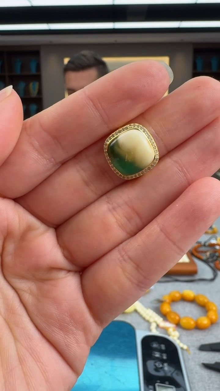 【闪购商品】琥珀戒指银S925镶嵌339秒拍号