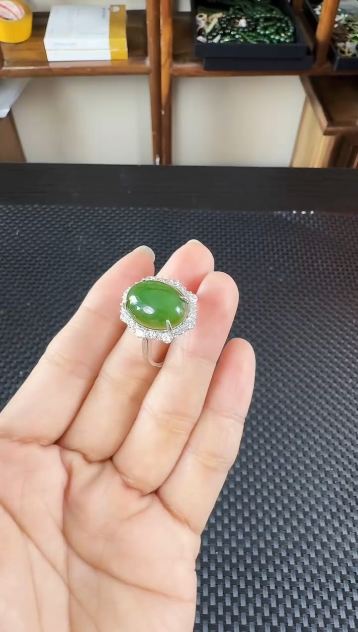 【闪购商品】和田玉（碧玉）戒指银S925镶嵌多样性发一