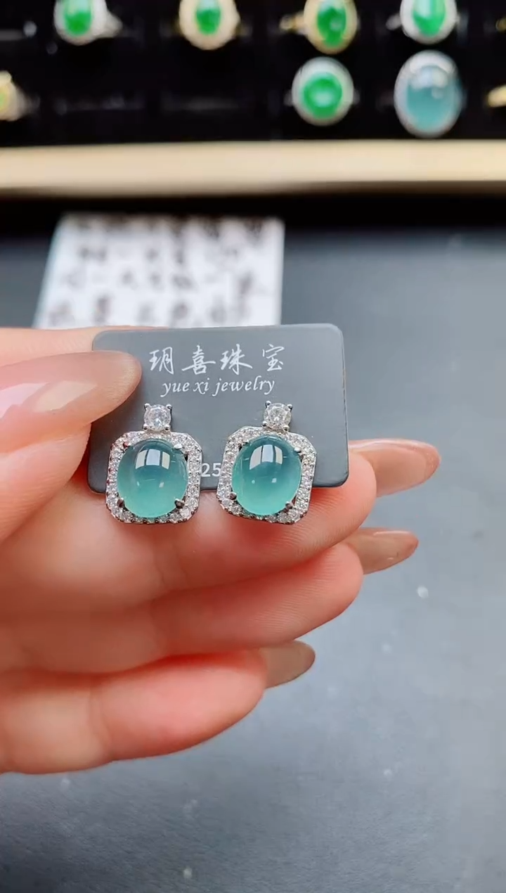 翡翠银S925镶嵌耳饰321321