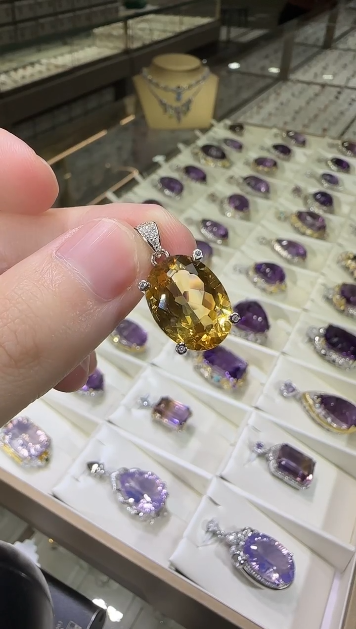 颈饰银S925镶嵌黄晶25ct