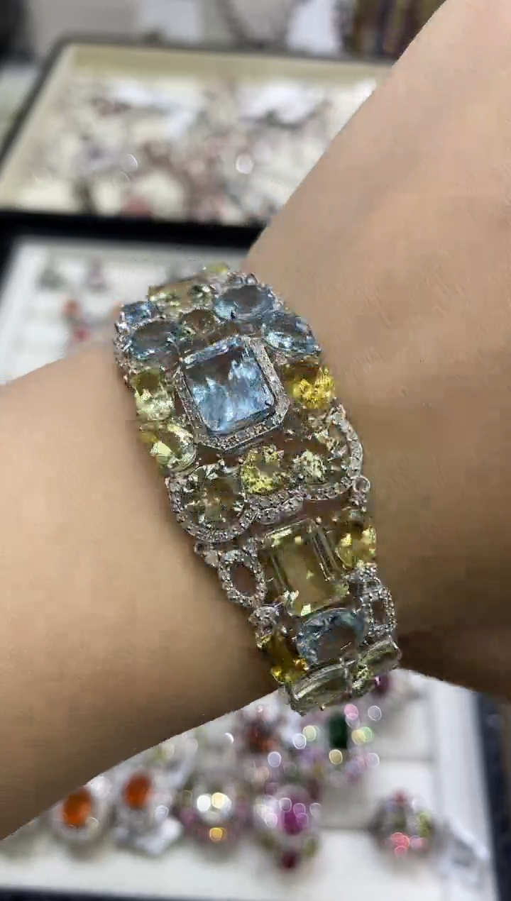 银S925镶嵌手链定制海蓝宝石楚楚珠宝中古甄选不退换